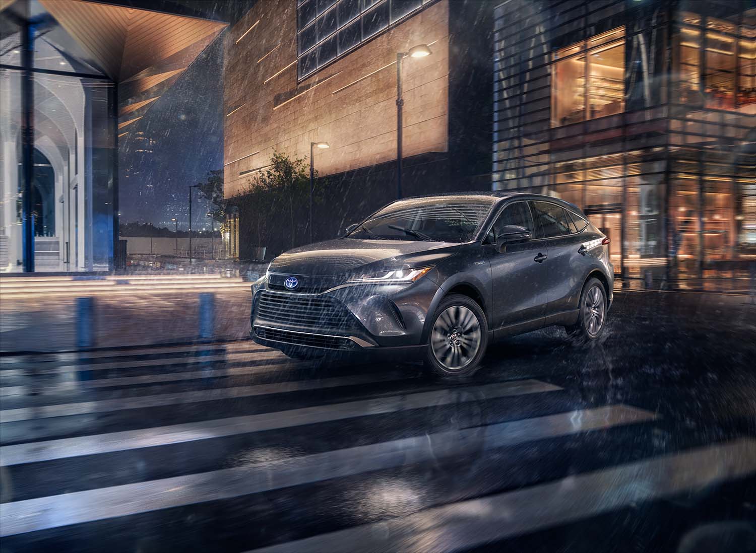 Toyota Hybrid for Everyone at Bennett Toyota of Lebanon | 2021 Toyota Venza driving in the rain at night